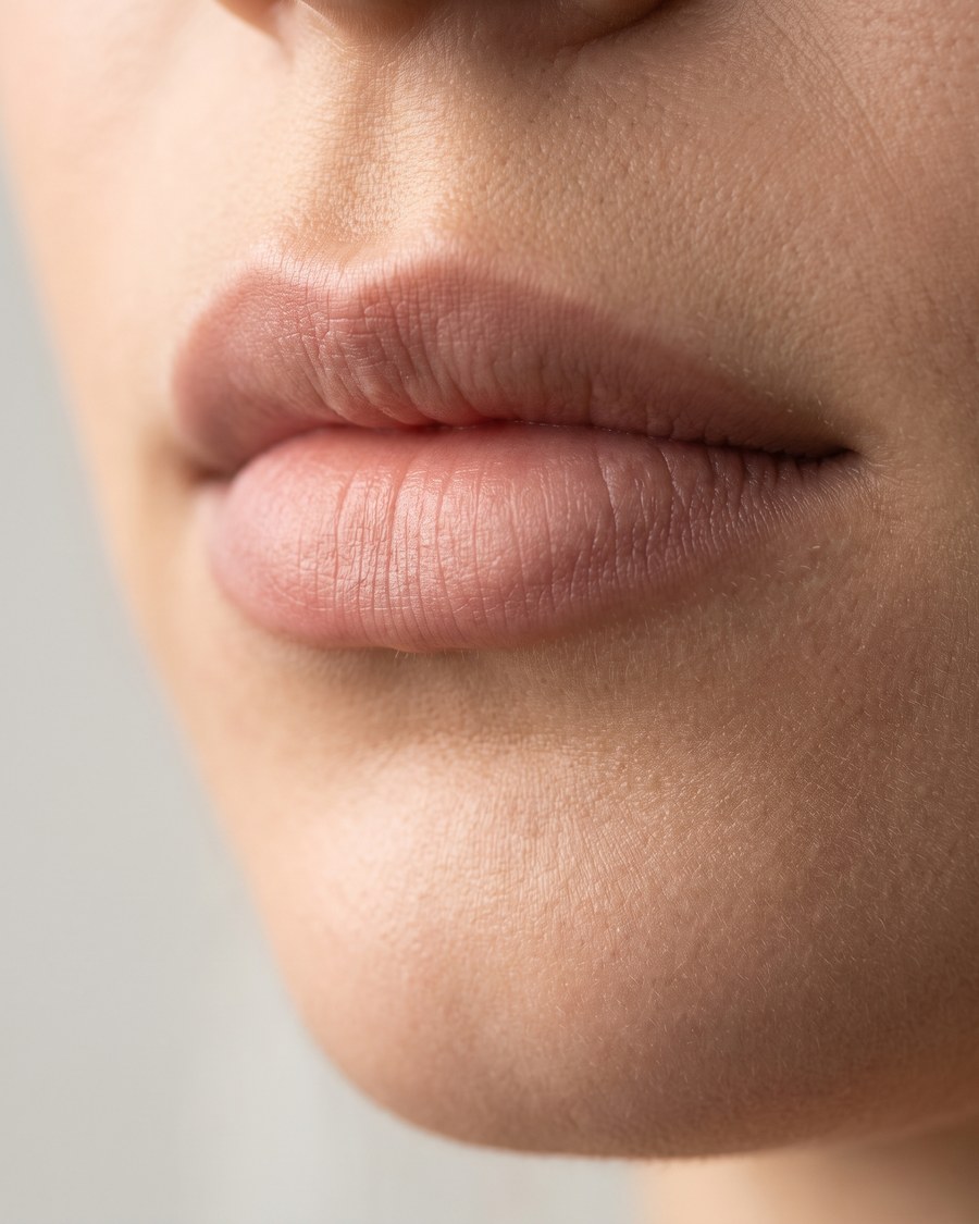 Lippen mit zurückhaltender, gleichmässiger Farbe und weicher Kontur
